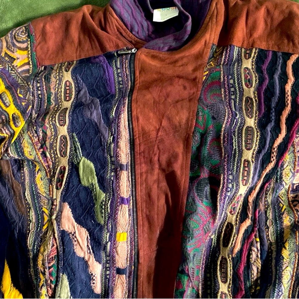 Coogi sweater / jacket size L 100%polyester cotton suede multicolored UNISEX